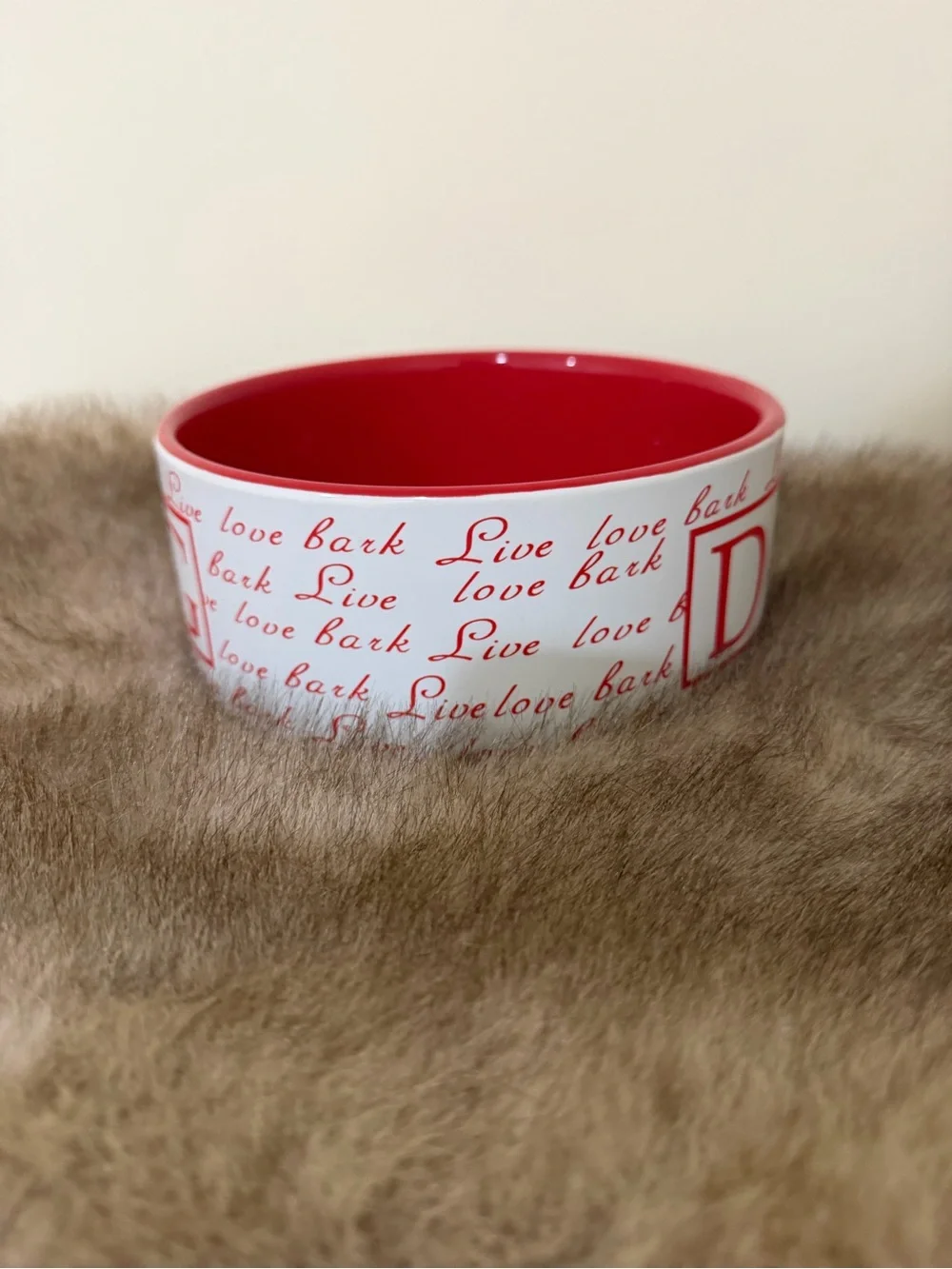 Ceramic Dog Bowl in Red and White – 'DOG' Designer Style